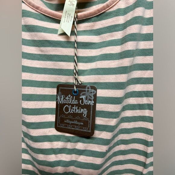 Matilda Jane NWT Off the Grid Tee Women's xl Long Sleeve Pink Green Stripe Top - Picture 4 of 7